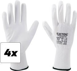 Extol Kesztyű poliészterből, félig mártott, PU, fehér, 10-es méret, 4 darabos készlet