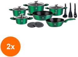 Grunberg Set 2 x Vase din Aluminiu, Verzi, Set 15 Piese, Capace din Sticla, Compatibile cu Plita cu Inductie, Grunberg (GUJ-2xGR2715V)