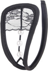 SuperLove Invisible Strapless C String Transparent Floral Lace with Pearls Black