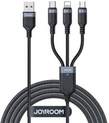 JOYROOM S-1T3018A18 USB-A apa - Micro USB/USB-C/Lightning apa 2.0 Adat és töltőkábel - Fekete (0.3m) (S-1T3018A18 0.3M BL) (S-1T3018A18 0.3M BL)