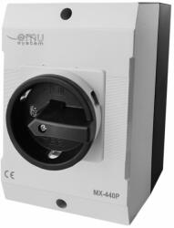 OMU system MX-440P 4 pólusú 40A tokozott ipari ki-be kapcsoló 4x40A IP65 forgócsapos lakatolható (MX-440P)
