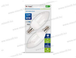 V-TAC SKU-7293 Led lámpa E14 5, 5W gyertya 470lm 6400K IP20 200° sugárzási szög 240V bl2 (7293)