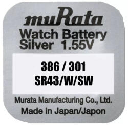 Murata muRata (Sony) 386 301 SR43SW 1, 55V Ezüst Oxid óraelem (muRata-Sony-386)