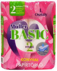 MÜLLER Háztartási papírtörlő kéztörlő 2 rétegű 40 lap/tekercs 2 tekercs/csomag Müller Basic hófehér (9352)