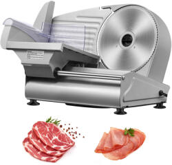VEVOR Szeletelőgép ø190 mm recés tárcsa 180W ezüst háztartási elektromos kenyér és felvágott szeletelő (JYDRQPJ180WJFCEOPV2)