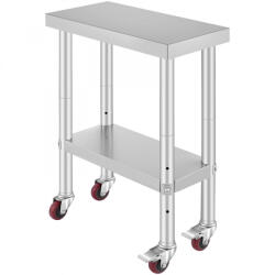 VEVOR Inox ipari konyhaasztal kerekekkel 61x30x81 cm 150 kg teherbírású nagykonyhai rozsdamentes bútor munkaasztal (00132398)