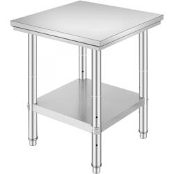 VEVOR Inox ipari konyhaasztal 60x60x80 cm 150 kg teherbírású nagykonyhai rozsdamentes bútor munkaasztal (00132480)