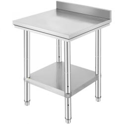 VEVOR Inox ipari konyhaasztal 60x60 cm 150 kg teherbírású nagykonyhai rozsdamentes bútor munkaasztal peremmel (00132343)