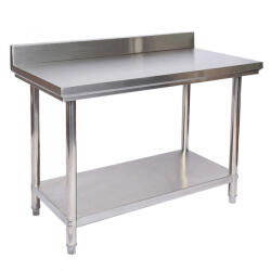 Royal Catering Inox munkaasztal 120x60cm rozsdamentes konyhai pult saválló anyagból készült asztal Leesésvédő hátsó peremmel