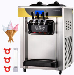 VEVOR Fagylaltgép 2200W professzionális 3 ízesítőfejes csavaros fagyigép 22-30 liter/óra kapacitással, LCD-kijelzővel (S2230LHR1220VSMH8V2)