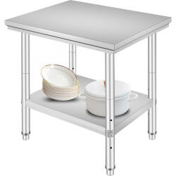 VEVOR Inox ipari konyhaasztal 76x60x80 cm 150 kg teherbírású nagykonyhai rozsdamentes bútor munkaasztal (60X76X80CFGZTTZT1V0)