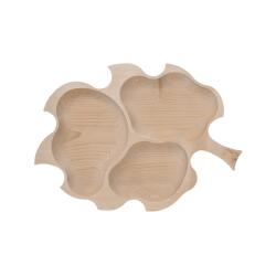 A T E L I E R 49 Platou din lemn pentru servire mare , model frunza de stejar, 3 compartimente, 52x38 cm, lemn de fag (ATE49-PLFS3CMP) Tava