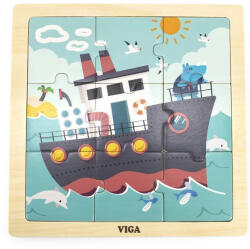 Viga Toys Fa képes kirakó puzzle Viga 9 db Hajó
