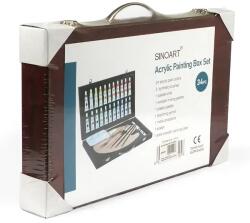Sinoart Akril festőkészlet, 34 db-os, fadobozos