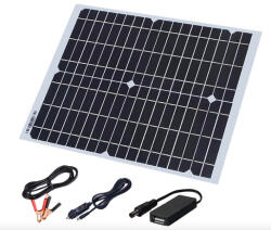 Green Energy Ldt 18V 20W napelem 5V USB, szivargyújtóval és krokodil csipeszes kábellel akkumulátor, telefon töltéshez (NAPELEM_20W_18V)