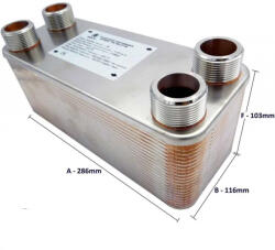  Lemezes hőcserélő 40 lemezes 230kW 4x1 külső csatlakozással (BA-32-40_lemezes_hocserelo)