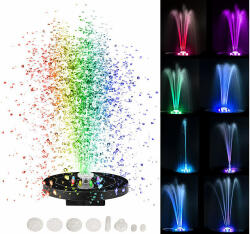 SolarTech LED Napelemes kerti szökőkút 3W, 7 szín 8 RGB-LED 1500 mAh 6 fúvóka (SZOKOKUT_3W_RGB_1500mAh)
