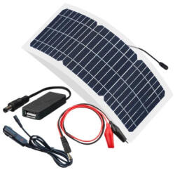 JVS Napelemes töltő 12V 10W monokristályos napelem kempingezéshez, túrázáshoz hordozható napelem (NAPELEM_TOLTO_12V10W_USB)