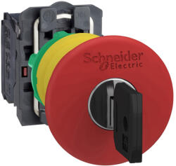 Schneider Electric Harmony XB5 - XB5AS9442 - komplett műanyag Ø40 gombafejű vészgomb, Ø22, kulcsos kioldó, 1NC (XB5AS9442)