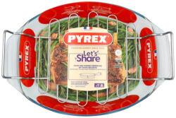 Pyrex Let's Share ovális üveg sütőtál fém ráccsal 38 x 27 x 11 cm 4 liter (203126)