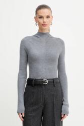 HUGO BOSS gyapjú pulóver könnyű, szürke, félgarbó nyakú, 50549166 - szürke XL