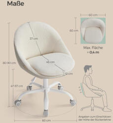 SONGMICS Home Office Sherpa Íróasztalszék Fehér Forgószék Állítható Magassággal (EUZ-OBG020W01)