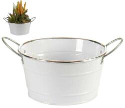  Kerek kaspó fehér ezüst szegéllyel