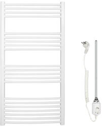 HeizTech elektromos törölközőszárító radiátor szett 600x1800 íves, fehér, (900W) fűtőpatronnal (HT-TR6001800I-SZETT)