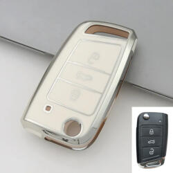  Volkswagen bicskakulcs 3 gombos TPU tok fehér ezüst (TVW047EFH)
