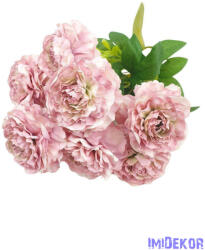 Fodros szirmú 9 nyílt fejes bazsarózsa csokor 42cm - Fáradt Rózsaszín