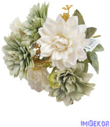  Dália 7 fejes selyemvirág csokor 40cm - Törtfehér-Menta