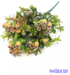  Antik csipkebogyós műzöld csokor 32 cm - Sárga