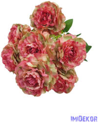  Fodros szirmú 9 nyílt fejes bazsarózsa csokor 42cm - Rózsaszín-Zöld