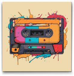  Festés számok szerint - Pop art - Rádiós kazetta Méret: 50x50cm, Keretezés: Kartonlemezen
