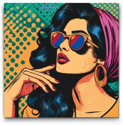  Festés számok szerint - Pop art - Szépség szemüvegben Méret: 50x50cm, Keretezés: Keret nélkül (csak a vászon)