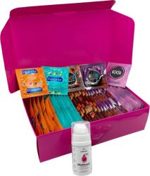 Sexy Elephant® Set prezervative aromate - Tasty pack (72 ks) + SE Raspberry Lubricating Gel 15 ml + cătușe din silicon Handcuffs