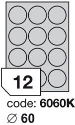  Matt Univerzális Papír Öntapadós Etikett Körcímke 12 db 60 mm-es kör / A4 íven (20 ív) (ORE-16060)