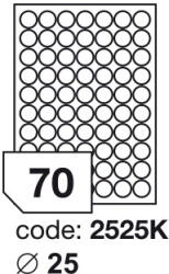  Matt Univerzális Papír Öntapadós Etikett Körcímke 70 db 25 mm-es kör / A4 íven (20 ív) (ORE-12525)