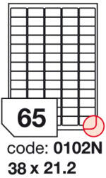  Matt Univerzális Papír Öntapadós Etikett Címke 65 db 38x21, 2 mm / A4 íven (100 ív) (ORE-00102)