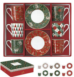 Easy Life Porcelán eszpresszócsésze+alj 6 személyes, 100ml, dobozban, Coffee Mania, Fancy Christmas (126FACH)