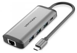 Vention USB-C - HDMI, 3x USB3.0, RJ45, TF, SD, PD dokkoló szürke (CNDHB) (CNDHB)