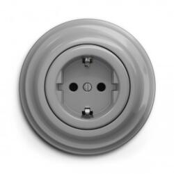 Kliklap - Priză retro de perete cu ramă SCHUKO 230V/16A, gri (KA0052G)