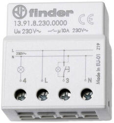 Finder 13.91. 8.230. 0000 Elektronikus impulzusrelé, mélyített készülékdobozba szerelhető, 1 záróérintkező 10 A, tápfeszültség: 230 V AC (13.91.8.230.0000)