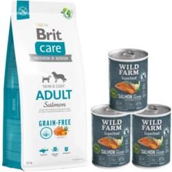 Brit BRIT CARE Gabonamentes felnőtt lazac 12kg + Wild Farm Superfood lazac 3x400g