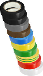 Szigetelőszalag készlet, lángálló, vegyes színek, 15 mm széles, 0, 13 mm vastag, 10 m hosszú, 10 db (OR-AE-13306)