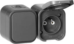  Felületre szerelhető egypólusú kapcsoló + Egy aljzat 2P+E B2, IP54, GWN-B2, szürke (OR-OE-7807/G)