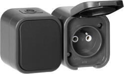  Felületi szerelésű egypólusú kapcsoló + Kettős aljzat 2P+E B2, IP54, GWN-B2, szürke/fekete (OR-OE-7807/GB)