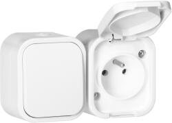  Süllyesztett egypólusú kapcsoló + Egypólusú aljzat 2P+E B2, IP54, GWN-B2, fehér (OR-OE-7807/W)