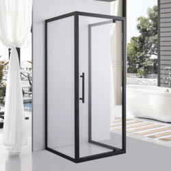 STUXI Torino Black 70x70 falsíkra szerelhető 3 oldalú nyílóajtós zuhanykabin 6 mm vízlepergető biztonsági üveggel, fekete elemekkel, 200 cm magas (TL-6308B-70-TL6301B-70-TL6301B-70)