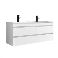 Leziter Mască de baie Cube 120 cu chiuvetă ceramică, 2 sertare, vopsită în alb lucios (CUBE120A)